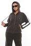 Women's Winter Special Embroidered Zippered Hooded Stone Khaki Velvet Tracksuit Set - 4