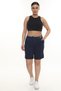 Women's Navy Blue Summer Lace-Up Stoned Elastic Bermuda Shorts