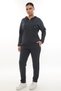 Women's anthracite striped hooded tracksuit set with pockets and stone accessories - 2