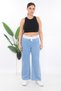 Women's Blue Summer Elastic Waist Straight Pants