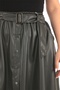 Women's Khaki Winter Belted Buttoned Faux Leather Skirt - 5