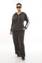 Women's Winter Special Embroidered Zippered Hooded Stone Khaki Velvet Tracksuit Set