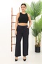 Women's Navy Blue Summer Elastic Waist Stone Printed Pants