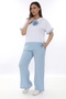 Women's Blue Summer Striped Elastic Waist Accessorized Linen 2-Piece Tracksuit Set - 3