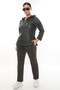 Women's Khaki Winter Zippered Faux Leather Paneled Piece Velvet Set with Elastic Waist - 2