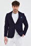 Pofuc Men's Navy Blue Dobby Polyviscose Fabric Slimfit Self-Tie Mono Collar Sports Blazer Jacket