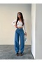Side Belt Blue Buckle Cargo Pocket Detail Baggy Jeans - 3