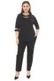 Women's black seasonal sleeveless blazer and rhinestone detail pant set