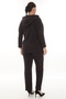 Women's Brown Winter Zippered Faux Leather Paneled Elastic Waist Velvet 2-Piece Set - 4