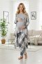 Women's Gray Plaid Patterned Maternity Pajama Set with Dressing Gown, 3-Piece Set - 5