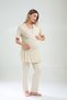 Women's Beige Jacquard Shawl Collar Short Sleeve 3-Piece Special Design Maternity Pajama Set with Dressing Gown - 7