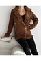 Cross Zipper Detailed Suede Jacket