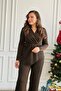 Double-Breasted Collar Pleated Blouse and Trousers Glitter Set - 8