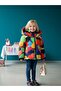 Girl's Colorful Geometric Patterned Hooded Fur Lined Coat - 3