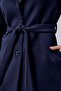 Women's Navy Blue Belted Buttoned Long Coat - 7