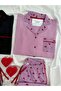 Twisty Black and Lilac Bow Four-Piece Pajama Set - 4