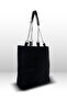 Furry Soft Touch Plush & Leather Women's Black Hand and Shoulder Bag Silver Chain Handle - 5