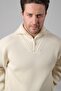 Ecru Turtleneck Zippered Corded Fabric Long Sleeve 100% Lamb Wool Men's Knitwear Sweater - 4