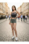 Women's Cut-Out Detailed Stretchy Crop-Cotton Design - 2