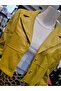 DOUBLE-BREASTED COLLAR BUTTONED SHORT LEATHER JACKET