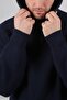 Navy Blue Turtleneck Zippered Corded Fabric Long Sleeve 100% Lamb Wool Men's Knitwear Sweater - 5
