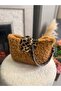 Women's Teddy Plush Handmade Shoulder Bag Coffee Color with Leopard Detail - 2