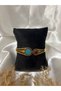 Vintage Colorful Stone Detailed Steel Handcuff Bracelet - 3