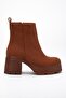 Heeled Boots Women's Platform Tan Suede Flat Zippered - 3