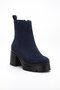 Heeled Boots Women's Platform Navy Blue Suede Flat Zippered - 4