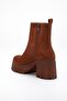 Heeled Boots Women's Platform Tan Suede Flat Zippered - 5