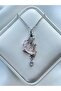 Silver Pink Zircon Stone Moon Model Steel Necklace - 3
