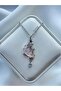 Silver Pink Zircon Stone Moon Model Steel Necklace