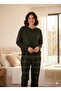 Women's Long Sleeve Crew Neck Plaid Pattern Velvet Pajama Set