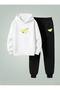 Unisex Sweatshirt - Tracksuit Set for Children (Hooded) Yellow Plane Printed 3 Thread Raised Lettering