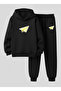 Unisex Sweatshirt - Tracksuit Set for Children (Hooded) Yellow Plane Printed 3 Thread Raised Lettering