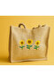 Sunflower Embroidered Natural Jute Shoulder Beach Sea Bag Tote Bag