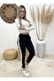 Women's High Waist Bird's Eye Detailed Lace-Up Side-Striped Viscose Two Thread Sweatpants - 3