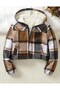 Unisex Zippered Plaid Plush Coat
