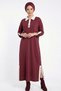 Women's Sports Polo Neck Modal Fabric Slit Detail Comfortable Fit Gold Buttoned Long Dress - 3
