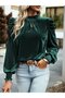 Women's Long Sleeve Turtleneck Drop Detail Velvet Blouse
