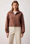 Women's Mock Neck Zippered Plain Knitted Suede Crop Jacket Functional Durable Quality Comfortable Stylish - 5