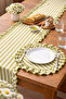 Linen Ruffled Placemat American Service 6-Piece Green White Striped 40 cm Round - 3