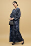 Arabic Style Womens Abaya Elegant Butterfly Printed V-neck Button Closure Long Muslim Modest Abaya
