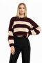 Ecru Striped Burgundy Crop Knit Sweater - Thick Knit Oversized Soft Textured Winter Sweater - 2