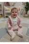 Triple Velvet Seasonal Baby Girl Set with Elephant Printed Shoulder-Fastened Badil and Cardigan - 2