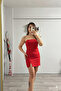 Mini strapless Slit red dress - 2