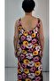 Navy Blue Yellow Pink Burgundy Floral Patterned Front and Back Gathered Strap Combed Viscose Dress - 2