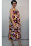 Navy Blue Yellow Pink Burgundy Floral Patterned Front and Back Gathered Strap Combed Viscose Dress - 4