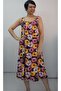 Navy Blue Yellow Pink Burgundy Floral Patterned Front and Back Gathered Strap Combed Viscose Dress