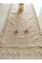 Handcrafted 3D Rose and Antique Embroidered Natural Authentic Natural Linen 50X110 cm Fringed Vintage Runner - 3